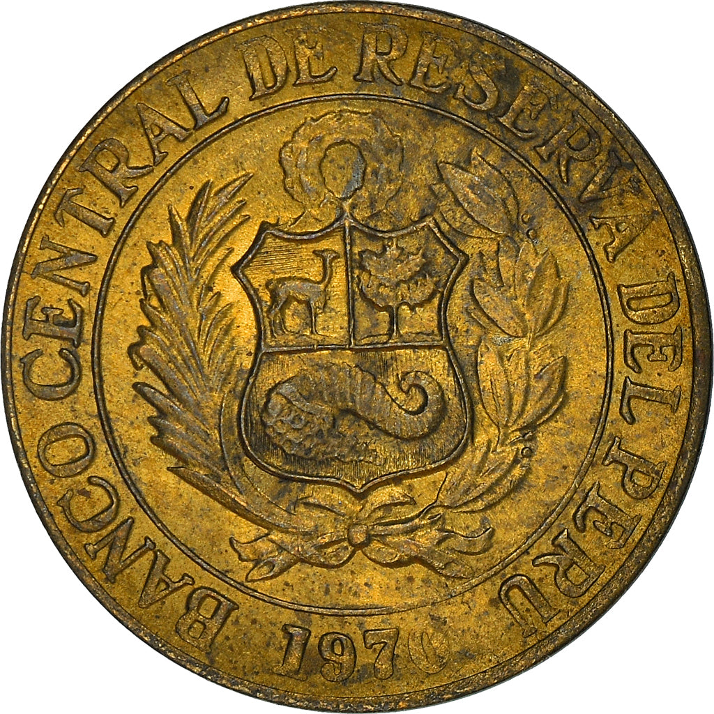 Moneda, Perú, 10 Centavos, 1970, Lima, MBC, Latón, KM:245.2