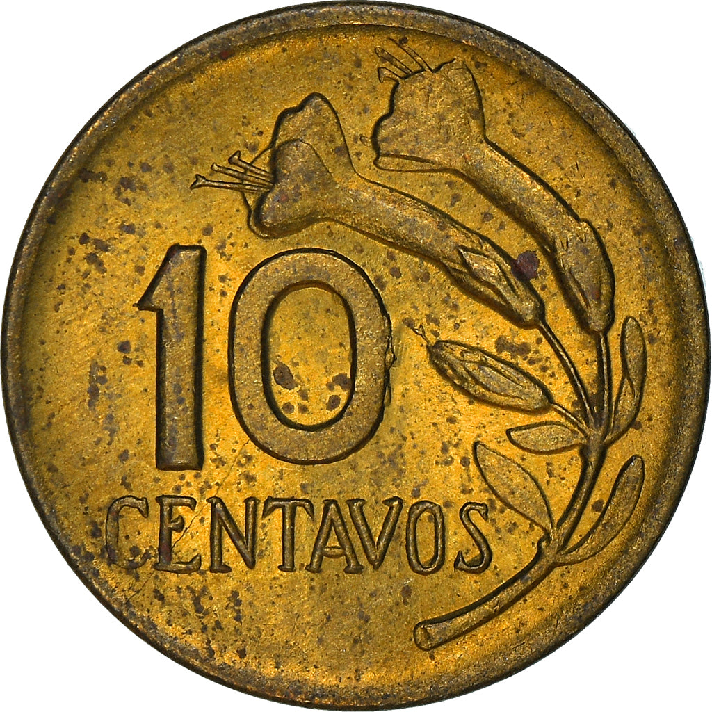 Moneda, Perú, 10 Centavos, 1970, Lima, MBC, Latón, KM:245.2