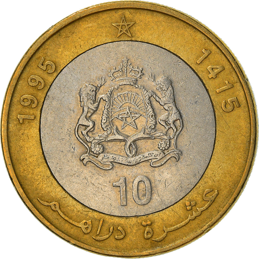 Coin, Morocco, al-Hassan II, 10 Dirhams, 1995, Paris, EF(40-45), Bi-Metallic
