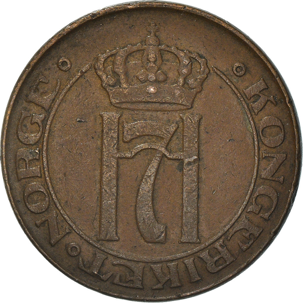 Moneda, Noruega, Haakon VII, 5 Öre, 1922, Kongsberg, BC+, Bronce, KM:368