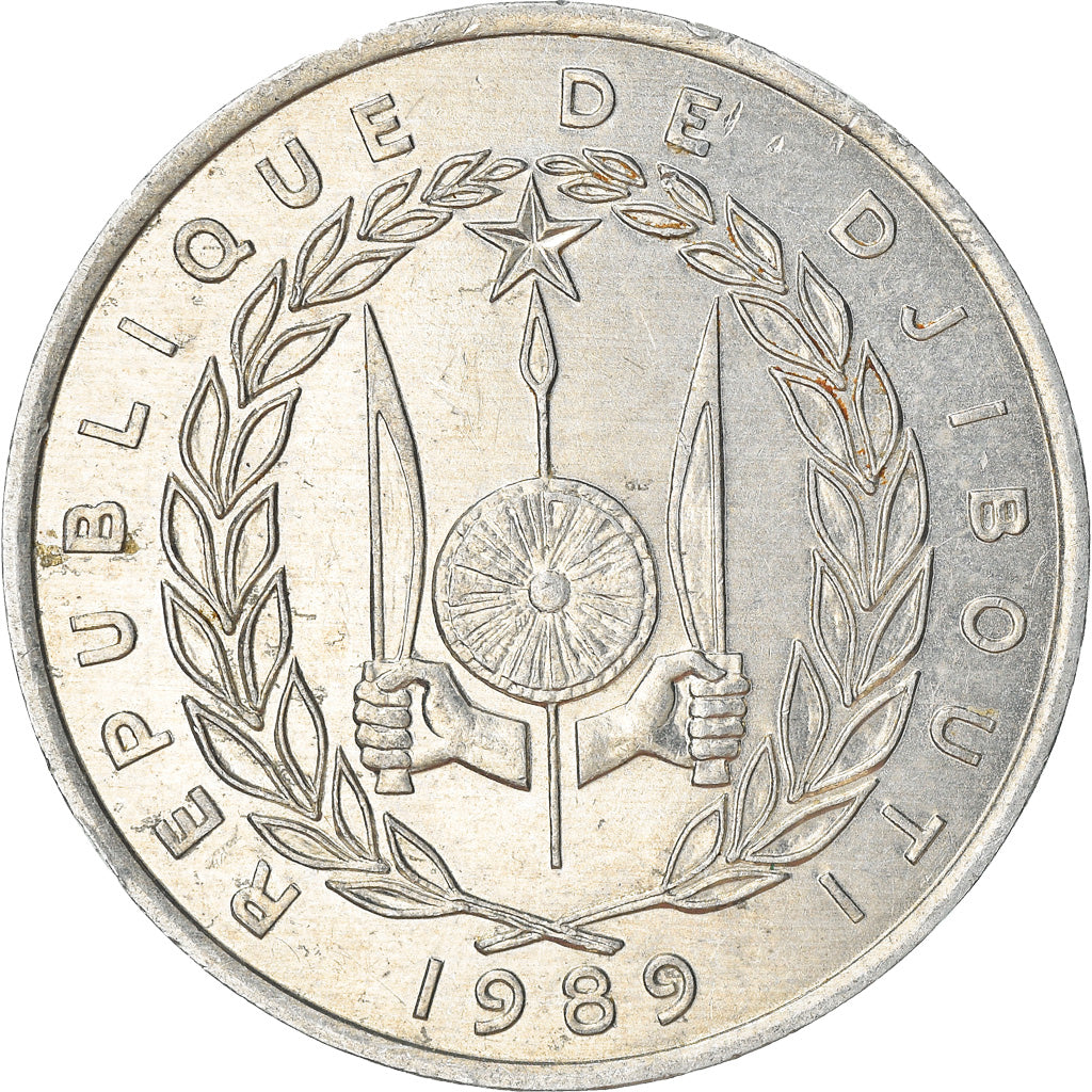 Coin, Djibouti, 5 Francs, 1989, Paris, EF(40-45), Aluminum, KM:22