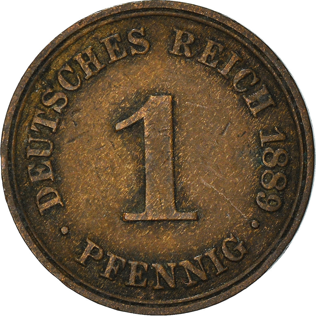 Coin, GERMANY - EMPIRE, Wilhelm I, Pfennig, 1889, Berlin, EF(40-45), Copper