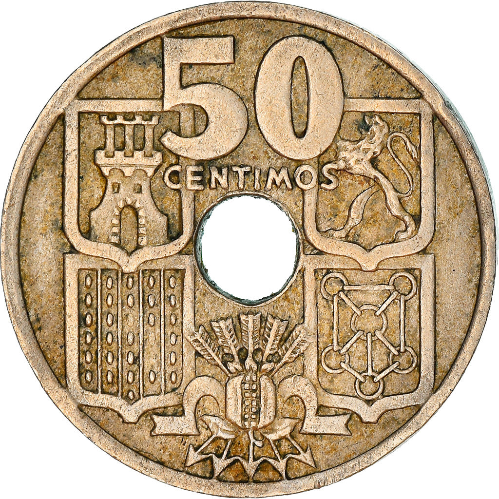 Moeda, Espanha, Francisco Franco, caudillo, 50 Centimos, 1951, VF(30-35)