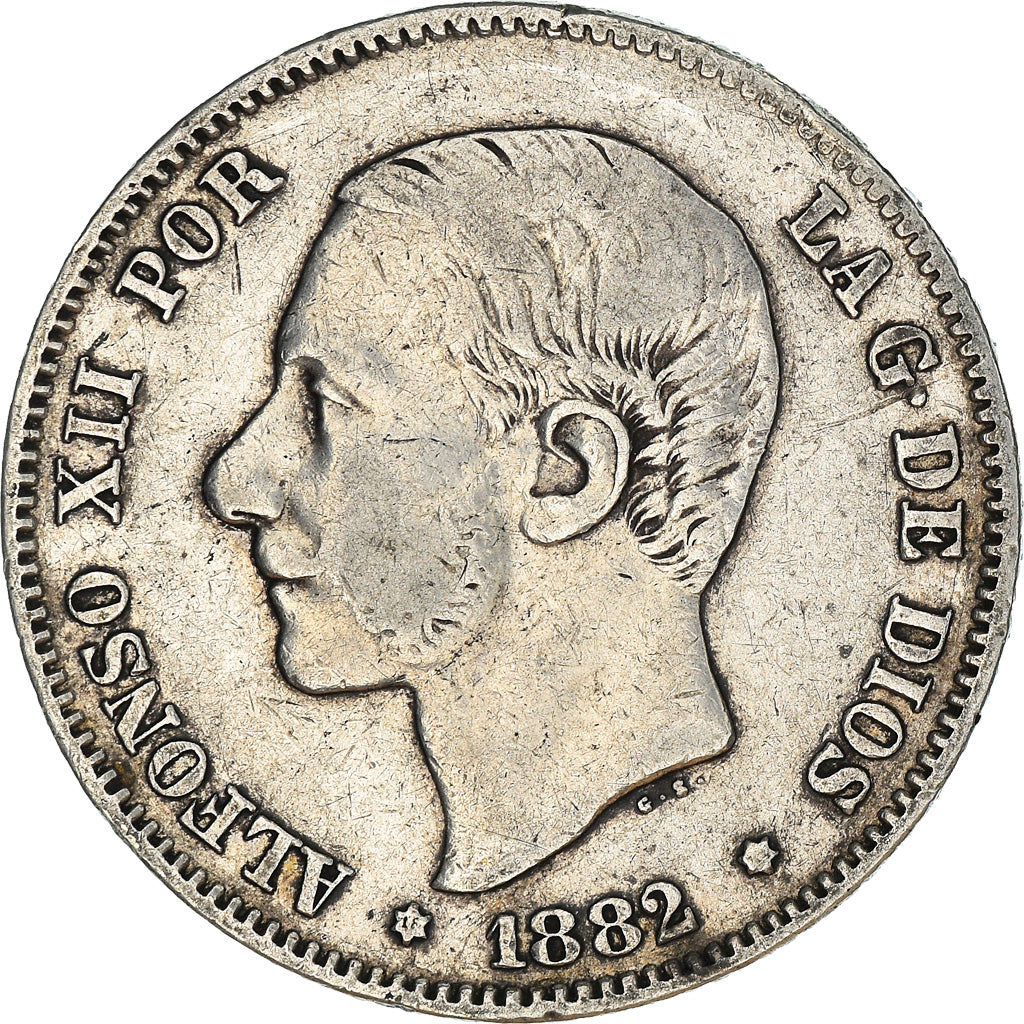 Moneta, Hiszpania, Alfonso XII, 2 Pesetas, 1882, Madrid, VF(30-35), Srebro