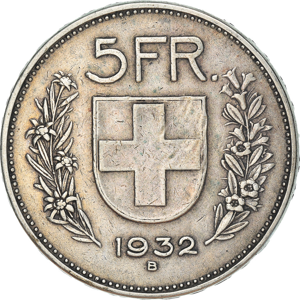 Coin, Switzerland, 5 Francs, 1932, Bern, EF(40-45), Silver, KM:40