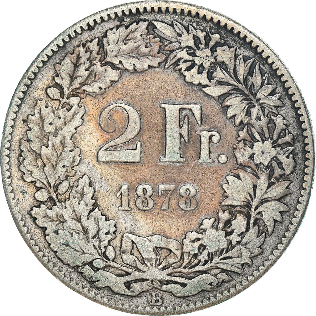 Coin, Switzerland, 2 Francs, 1878, Bern, VF(30-35), Silver, KM:21