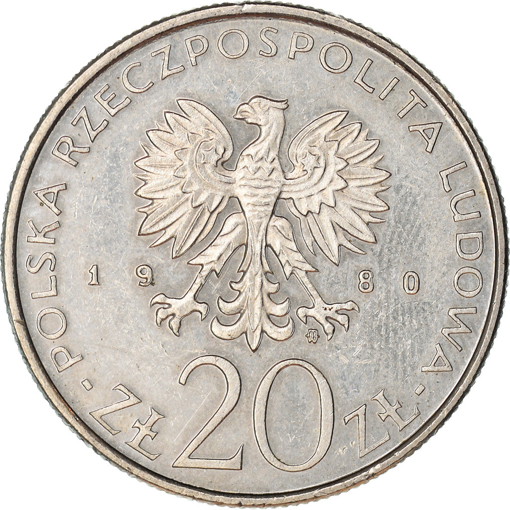 Moneda, Polonia, 20 Zlotych, 1980, Warsaw, MBC, Cobre - níquel, KM:108
