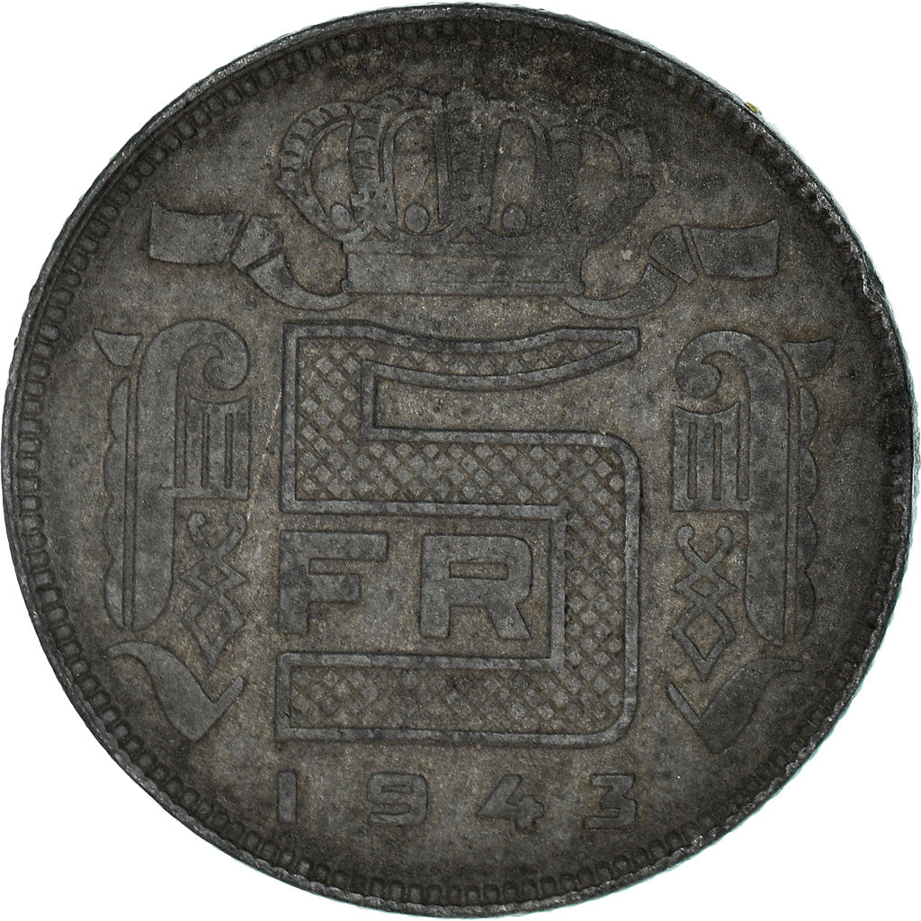 Moneta, Belgio, 5 Francs, 5 Frank, 1943, BB, Zinco, KM:129.1