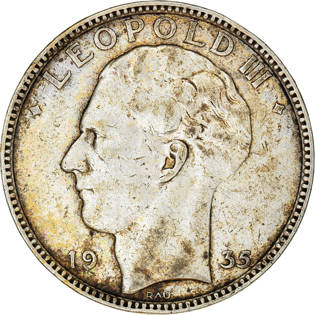 Moeda, Bélgica, 20 Francs, 20 Frank, 1935, VF(30-35), Prata, KM:105