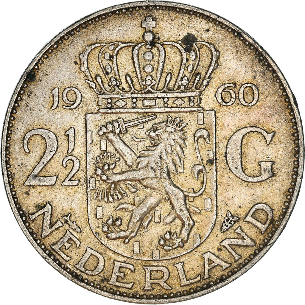 Moeda, Países Baixos, Juliana, 2-1/2 Gulden, 1960, EF(40-45), Prata, KM:185