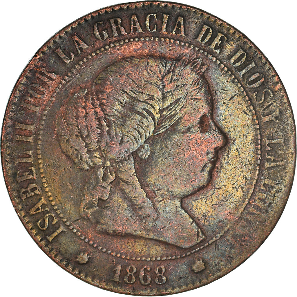 Coin, Spain, Isabel II, 5 Centimos, 1868, Madrid, VF(20-25), Copper, KM:635.1