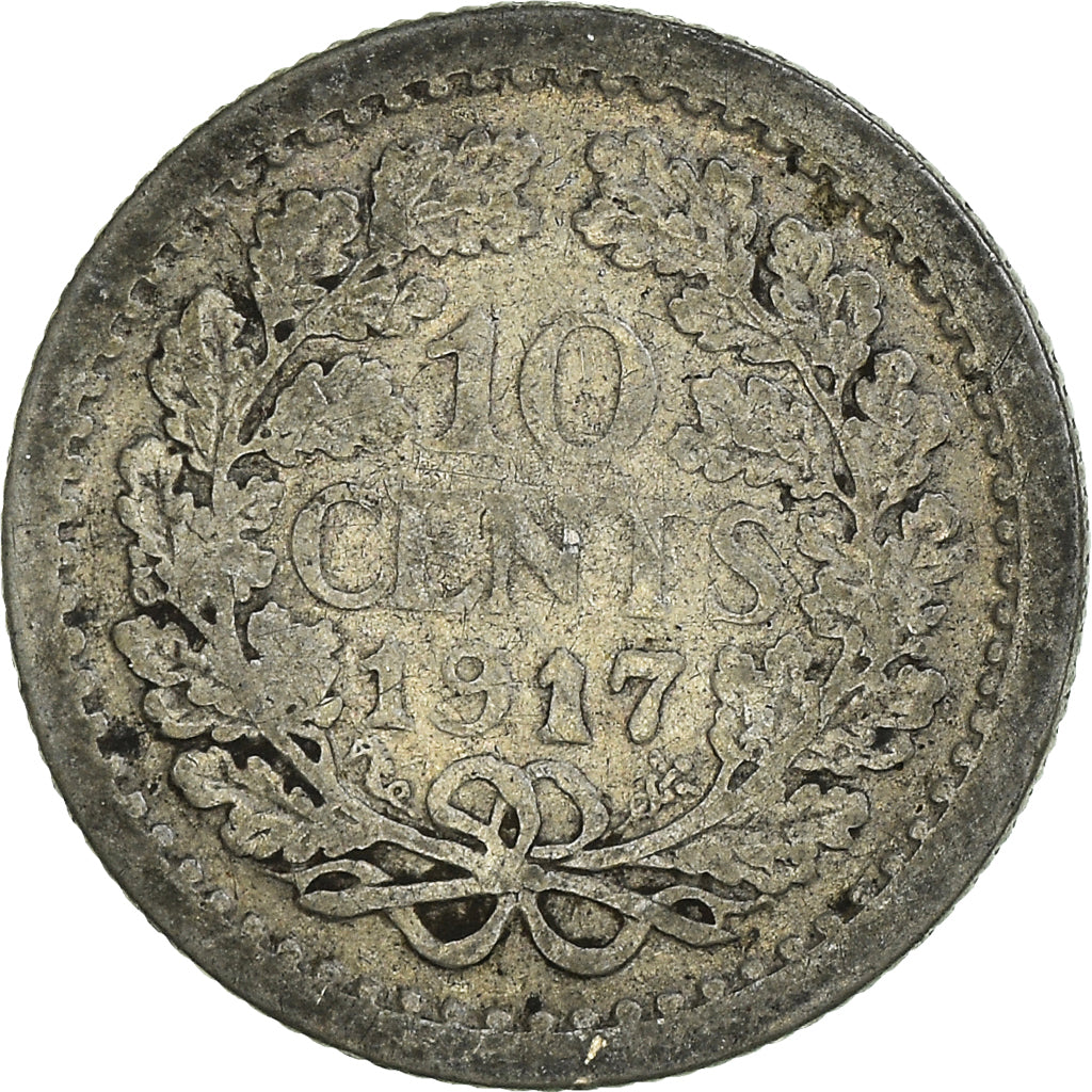 Moneda, Países Bajos, Wilhelmina I, 10 Cents, 1917, BC+, Plata, KM:145