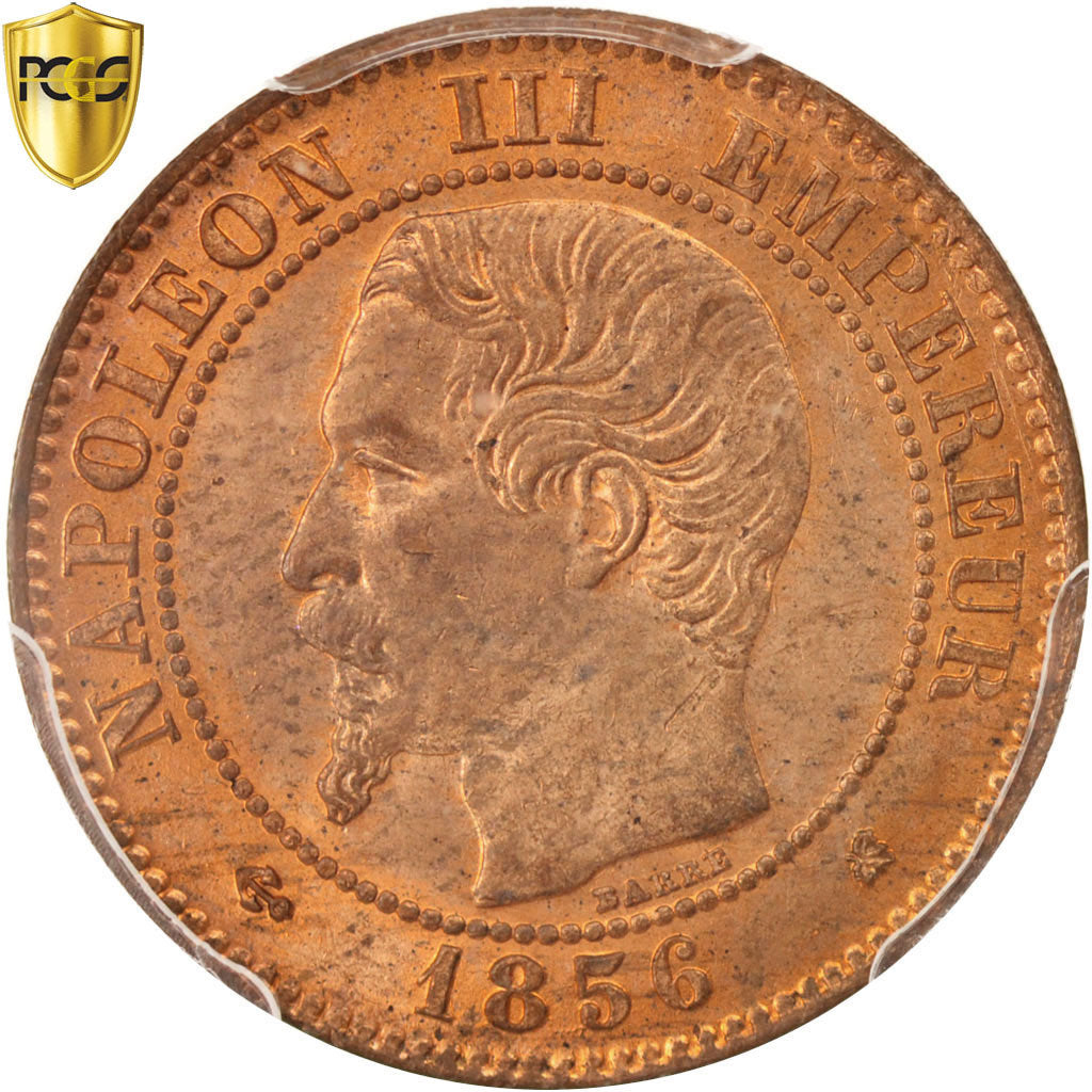 Frankreich, Napoleon III, 2 Centimes, 1856, Bordeaux, Bronze, PCGS, MS64RB