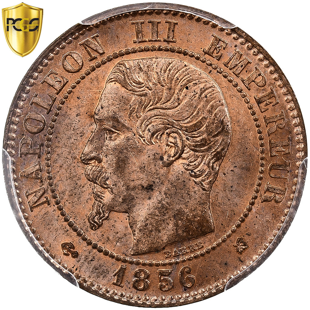 France, Napoleon III, 2 Centimes, 1856, Bordeaux, Bronze, PCGS, MS64RB