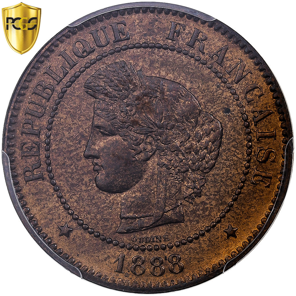 France, 5 Centimes, Cérès, 1888, Paris, Bronze, PCGS, MS65RB, Gadoury:157a
