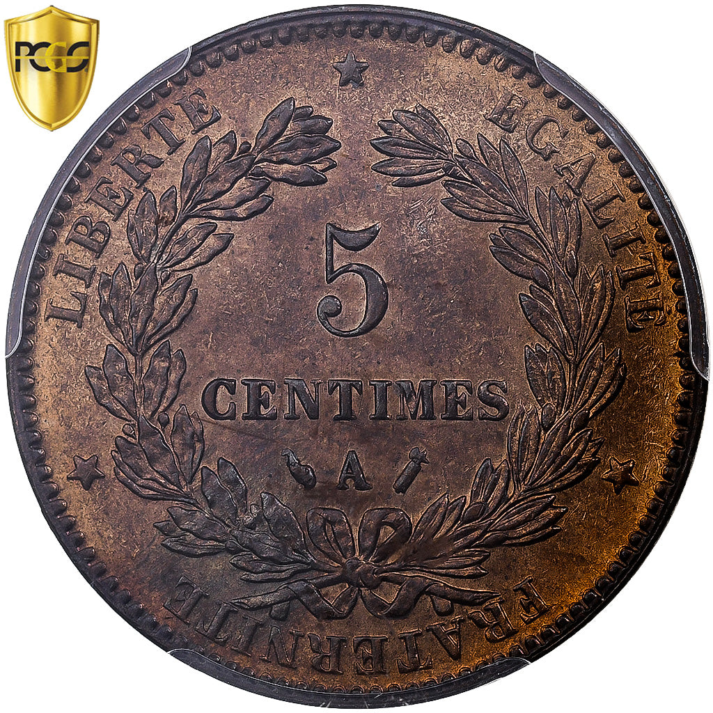 France, 5 Centimes, Cérès, 1888, Paris, Bronze, PCGS, MS65RB, Gadoury:157a