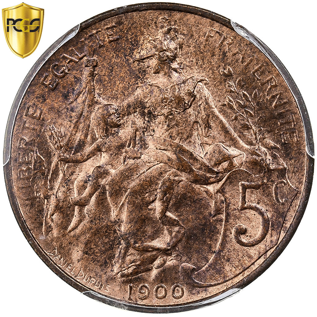 France, 5 Centimes, Daniel-Dupuis, 1900, Paris, Bronze, PCGS, MS64RB