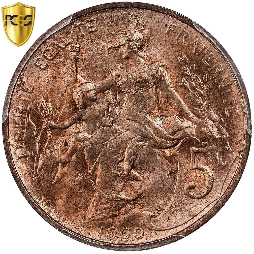 France, 5 Centimes, Daniel-Dupuis, 1900, Paris, Bronze, PCGS, MS64+RD
