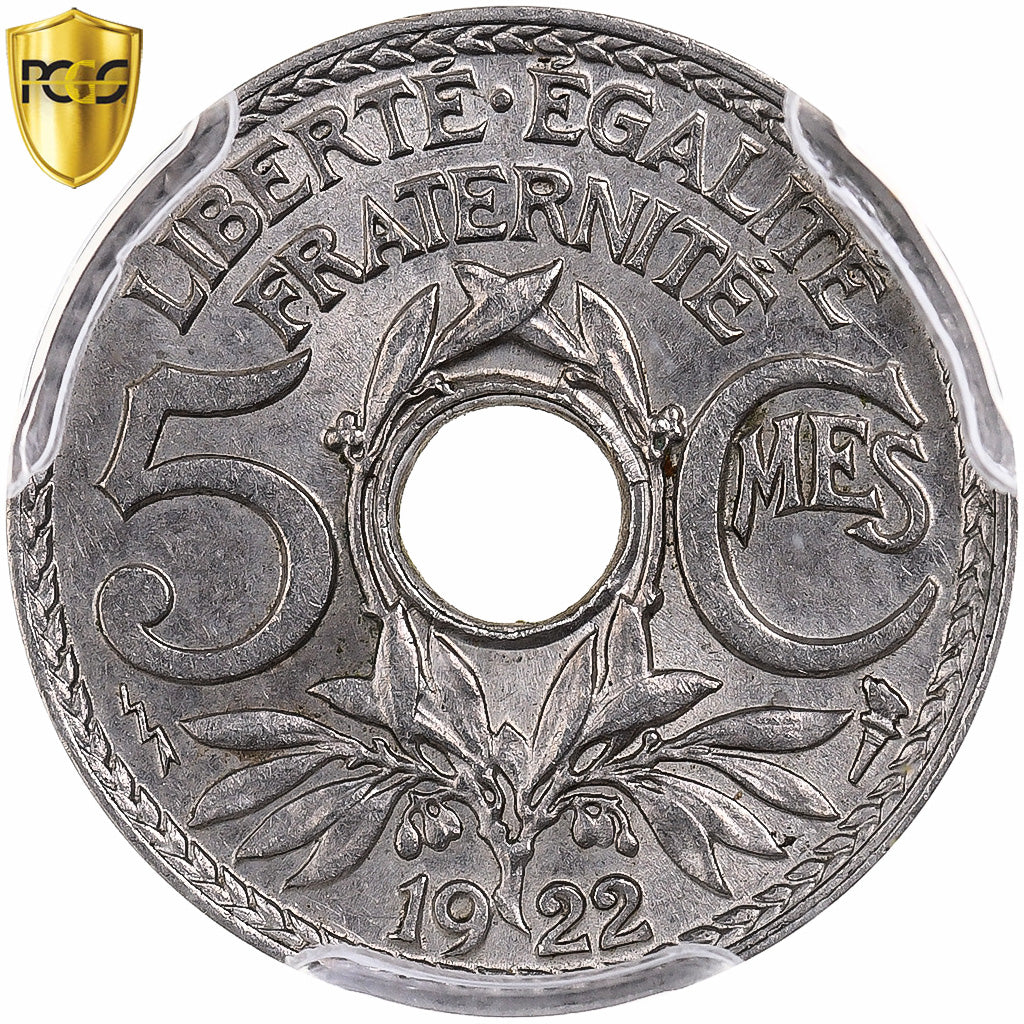 France, 5 Centimes, Lindauer, 1922, Poissy, Copper-nickel, PCGS, MS64