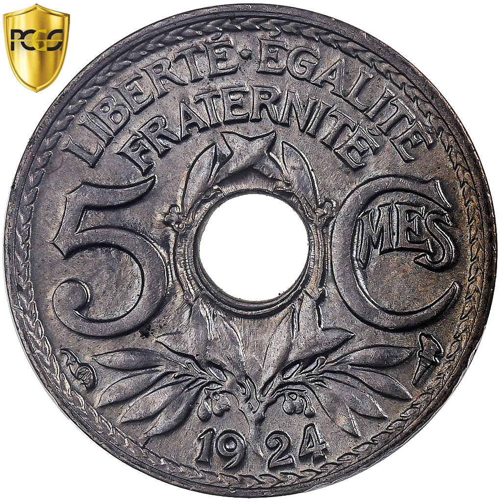 France, 5 Centimes, Lindauer, 1924, Paris, Copper-nickel, PCGS, MS65