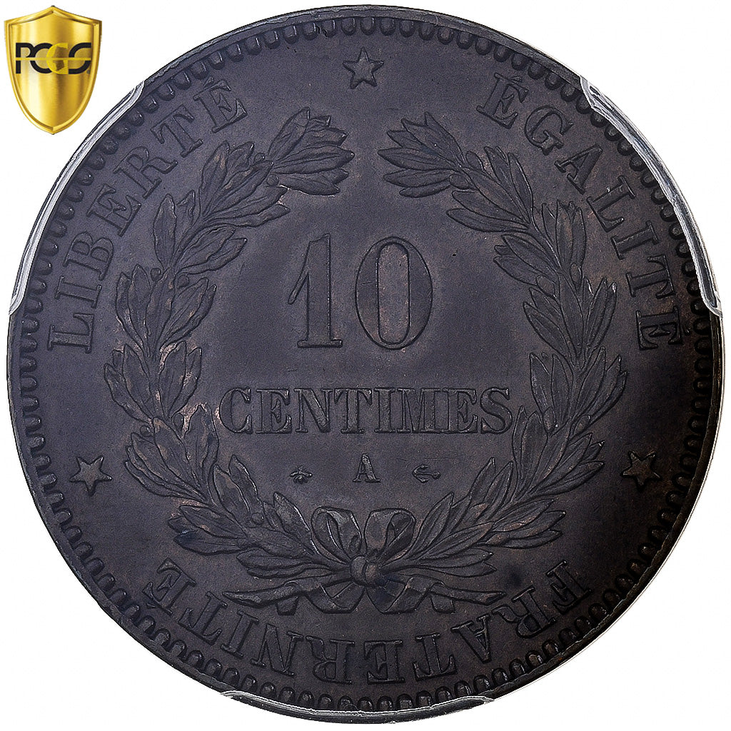 France, 10 Centimes, Cérès, 1871, Paris, Small A, Bronze, PCGS, AU58