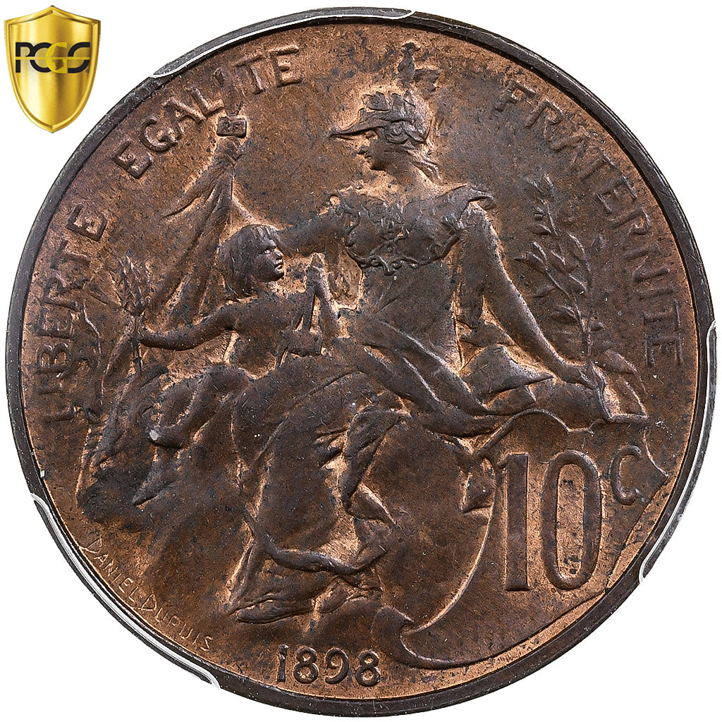 France, 10 Centimes, Daniel-Dupuis, 1898, Paris, Bronze, PCGS, MS63RB