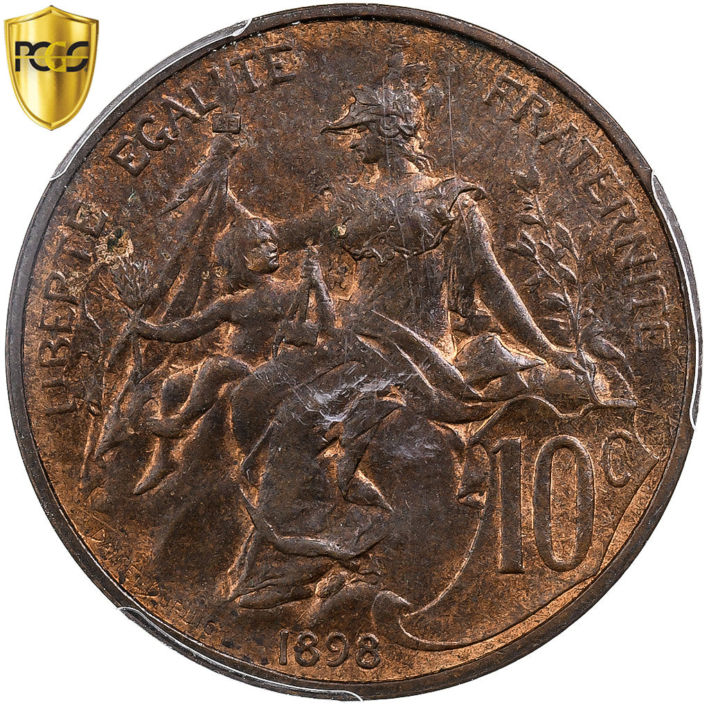 France, 10 Centimes, Daniel-Dupuis, 1898, Paris, Bronze, PCGS, MS64RB