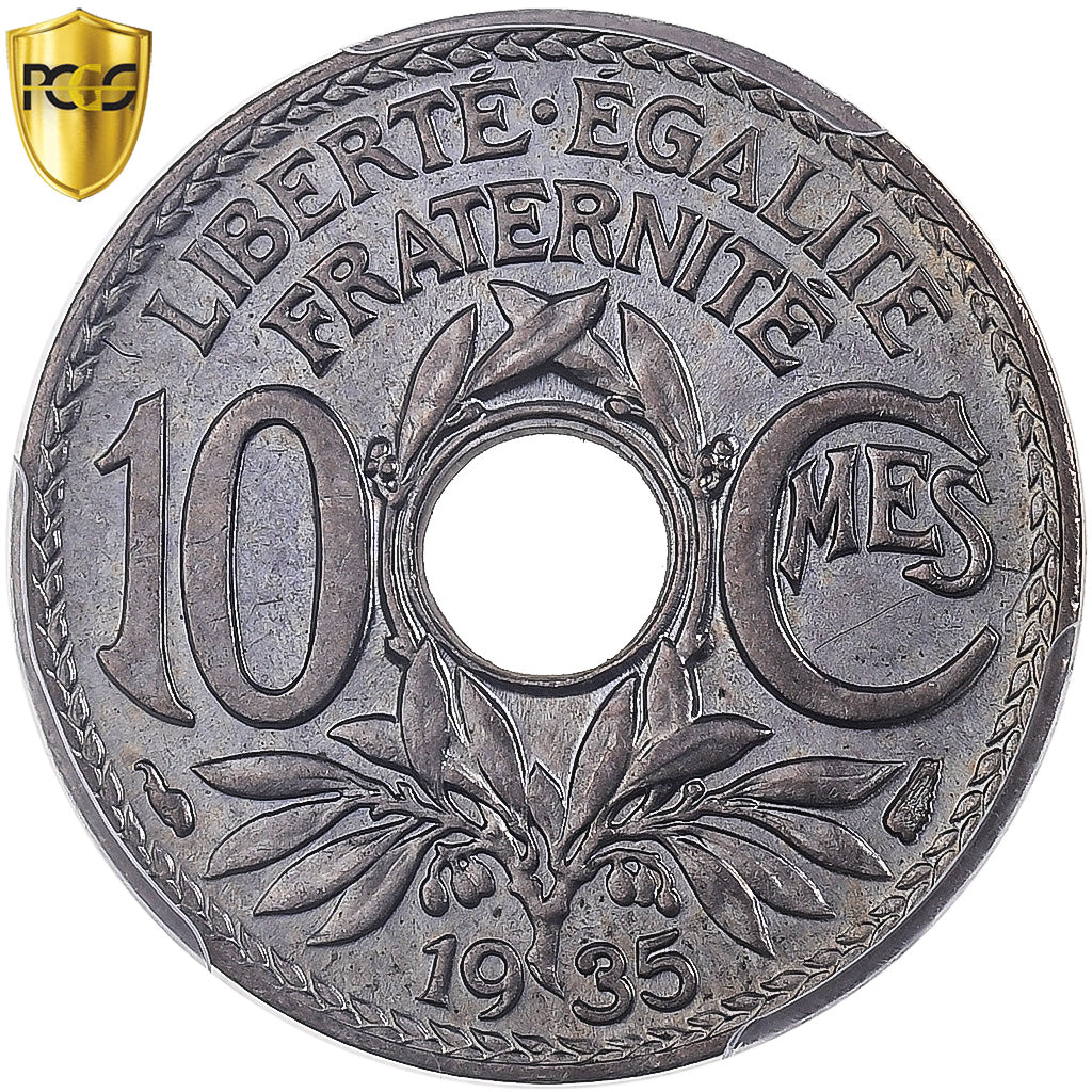 Frankrijk, 10 Centimes, Lindauer, 1935, Paris, Cupro-nikkel, PCGS, MS65