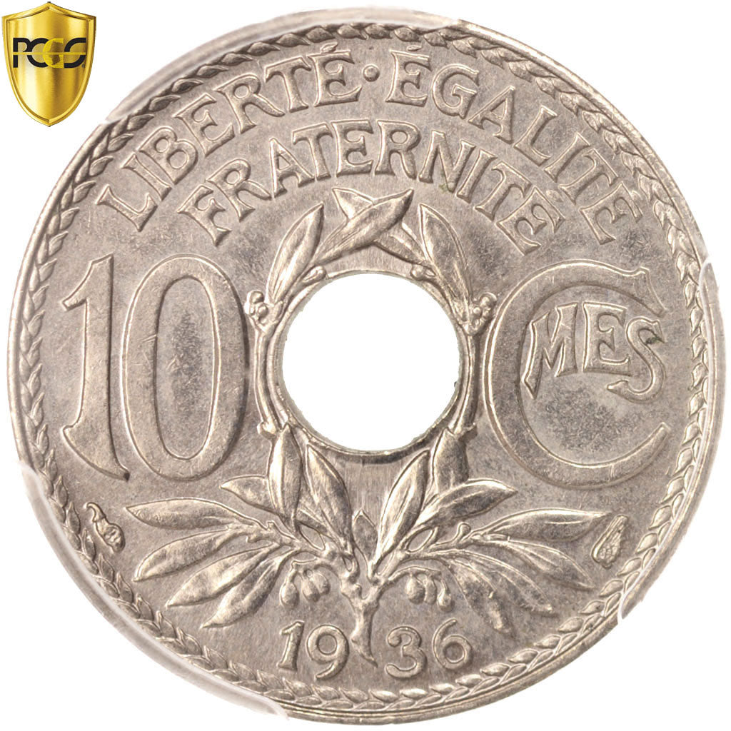 Monnaie, France, Lindauer, 10 Centimes, 1936, Paris, PCGS, MS65, FDC