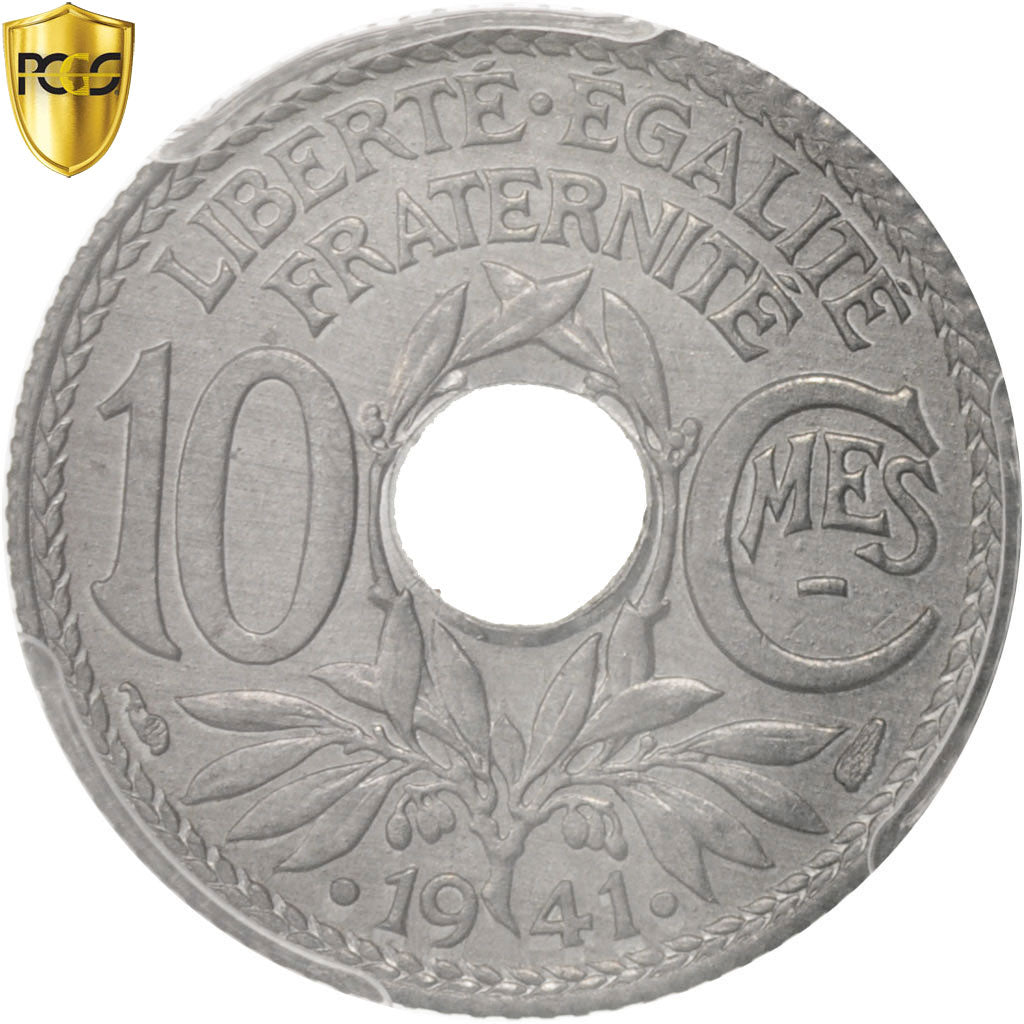 Munten, Frankrijk, 10 Centimes, 1941, Paris, PCGS, MS65, FDC, Zinc, KM:897