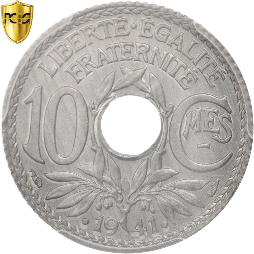 Munten, Frankrijk, 10 Centimes, 1941, Paris, PCGS, MS65, FDC, Zinc, KM:897