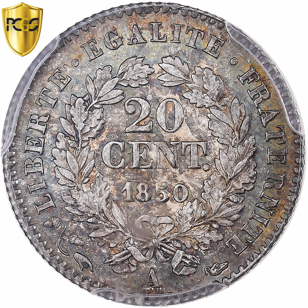 France, 20 Centimes, Cérès, 1850, Paris, Silver, PCGS, MS64, Gadoury:303
