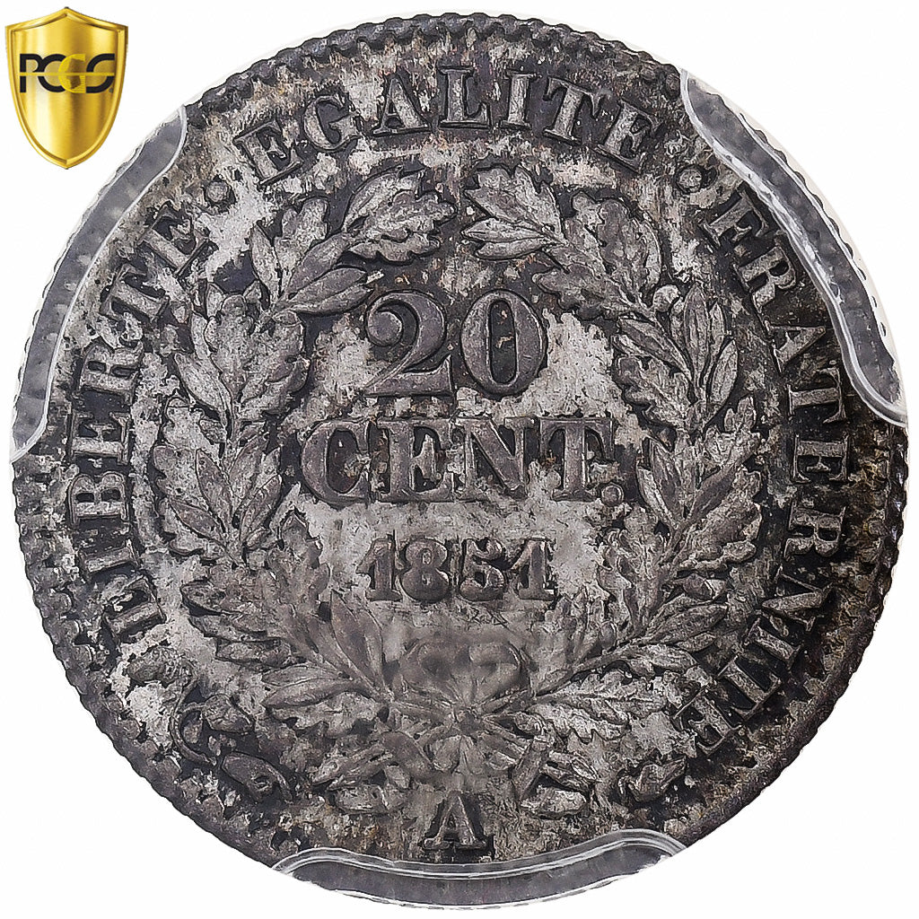 France, 20 Centimes, Cérès, 1851, Paris, Silver, PCGS, MS64, Gadoury:303