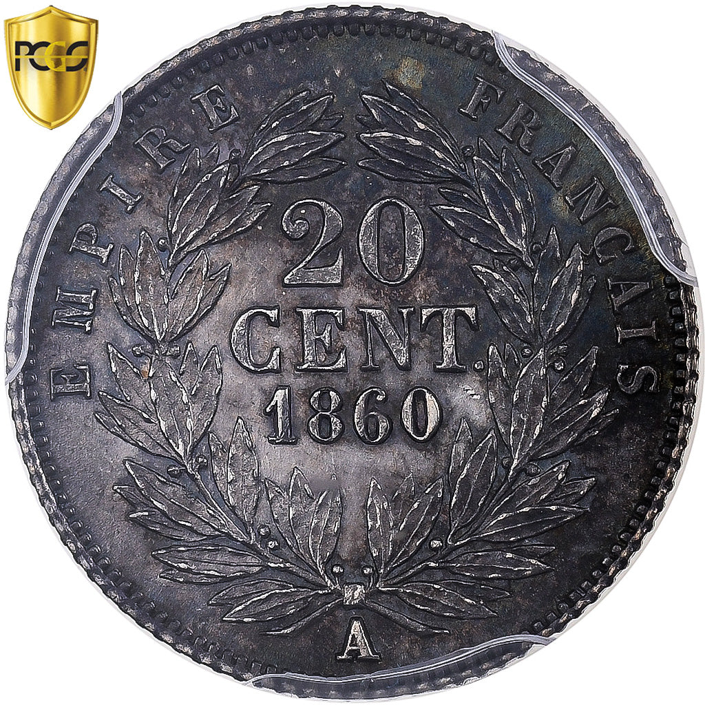 Frankreich, Napoleon III, 20 Centimes, 1860, Paris, Silber, PCGS, MS62