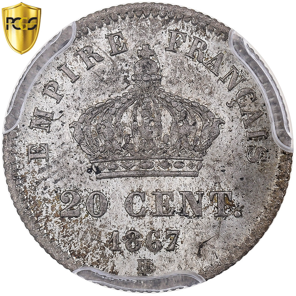 Frankrijk, Napoleon III, 20 Centimes, 1867, Strasbourg, Grand Module, Zilver
