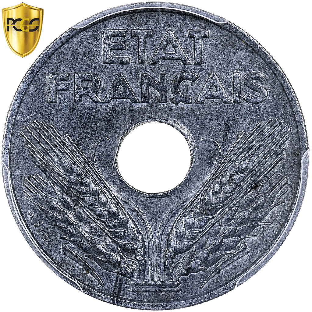 French State, 20 Centimes, 1944, Paris, Zinc, PCGS, MS62, Gadoury:321
