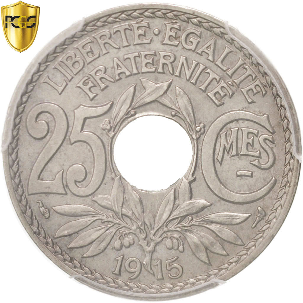 France, 25 Centimes, Lindauer, 1915, Paris, Nickel, PCGS, MS65, Gadoury:379
