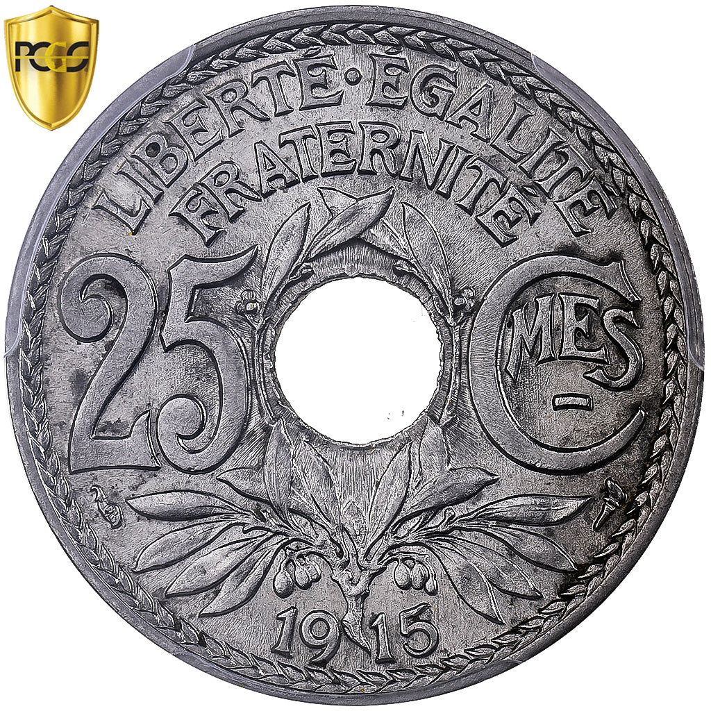 France, 25 Centimes, Lindauer, 1915, Paris, Nickel, PCGS, MS65, Gadoury:379