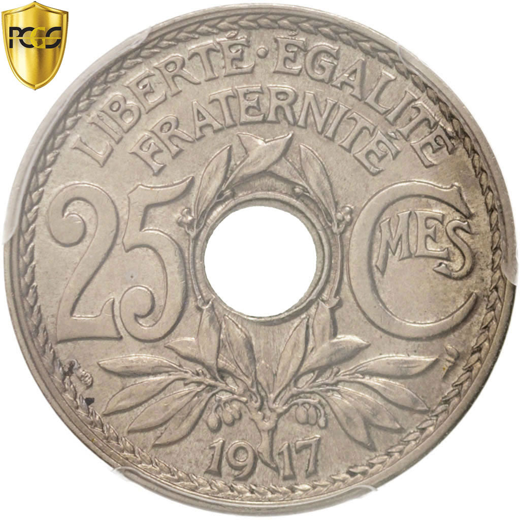 Coin, France, Lindauer, 25 Centimes, 1917, Paris, PCGS, MS63, MS(63)