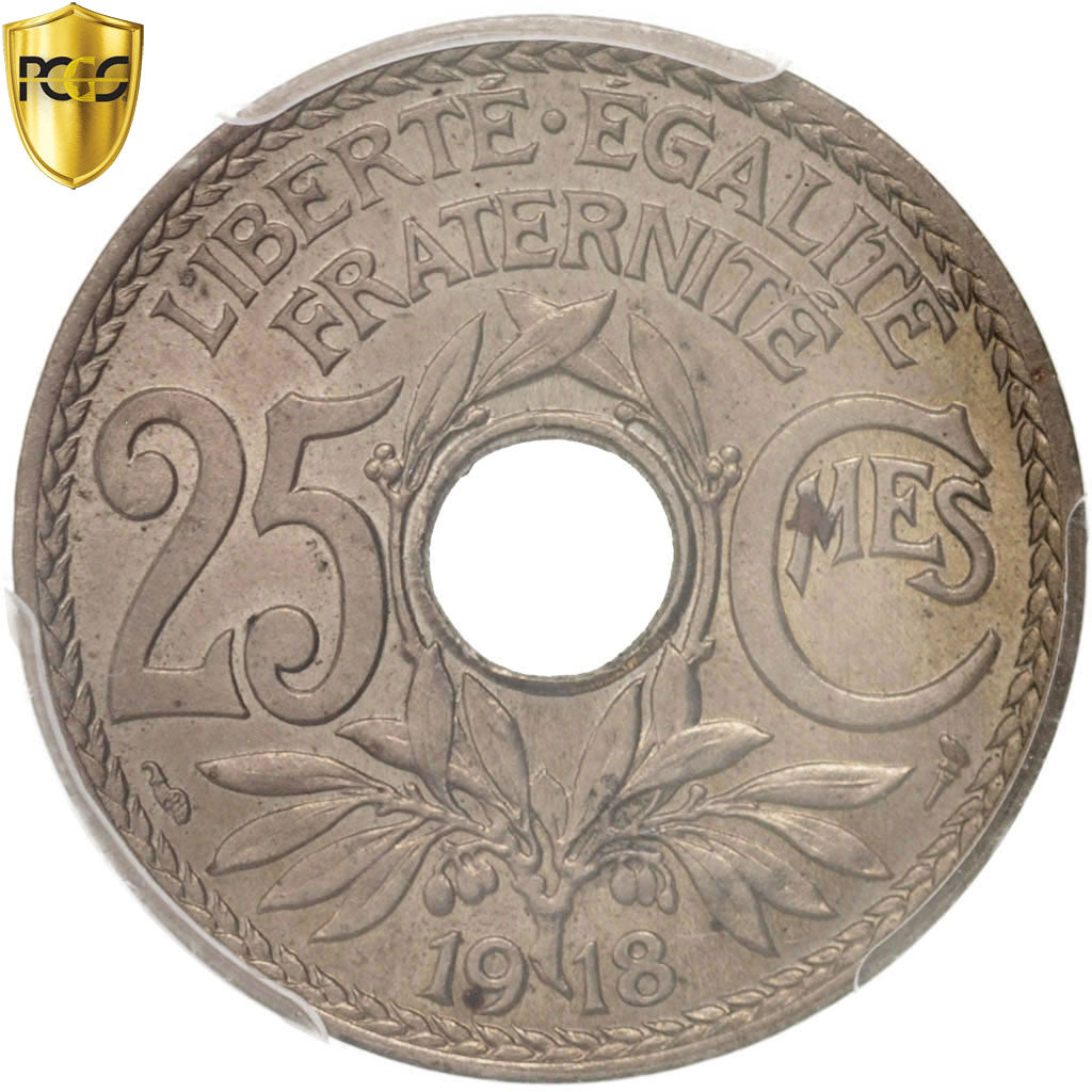 Coin, France, Lindauer, 25 Centimes, 1918, Paris, PCGS, MS64, MS(64)