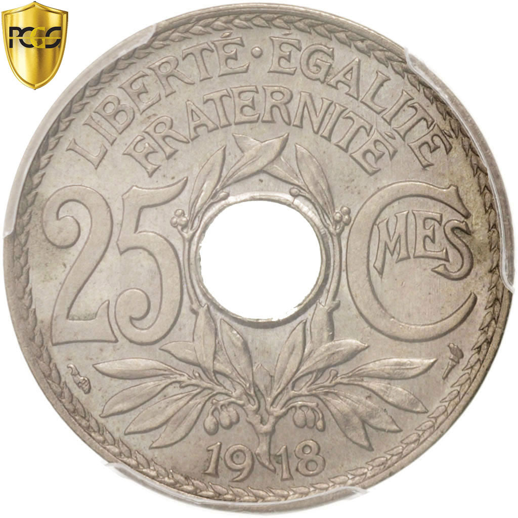Coin, France, Lindauer, 25 Centimes, 1918, Paris, PCGS, MS64, MS(64)