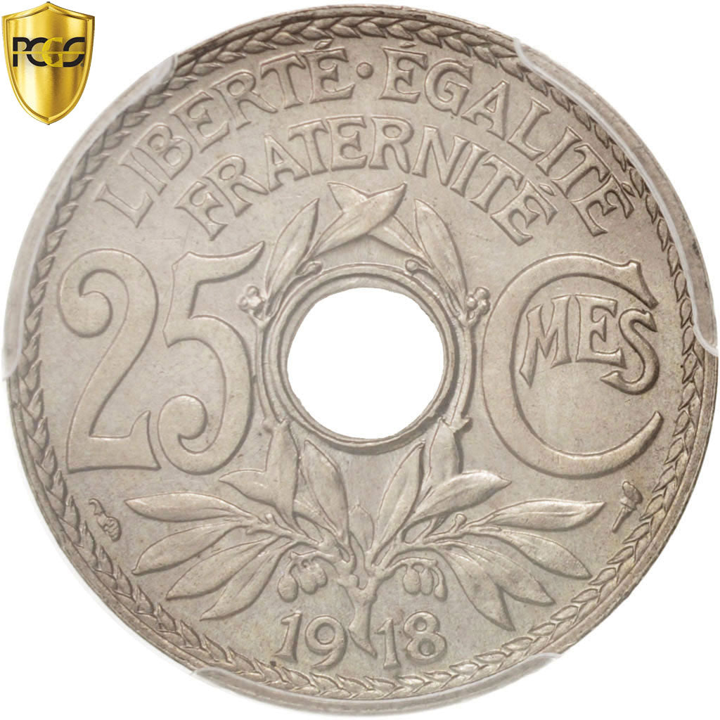Monnaie, France, Lindauer, 25 Centimes, 1918, Paris, PCGS, MS64, SPL+