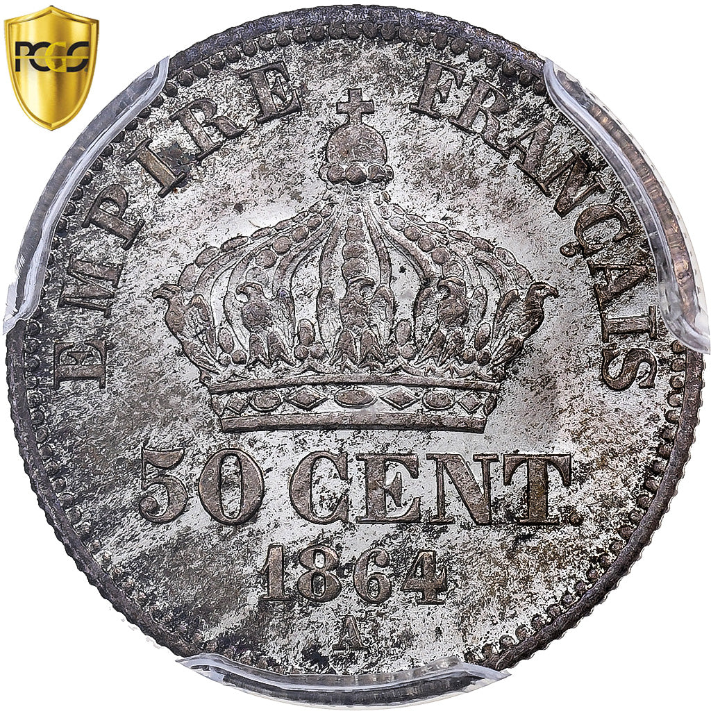 France, Napoléon III, 50 Centimes, 1864, Paris, Argent, PCGS, MS64