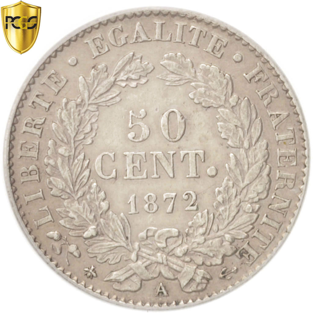 Münze, Frankreich, Cérès, 50 Centimes, 1872, Paris, PCGS, AU55, VZ, Silber