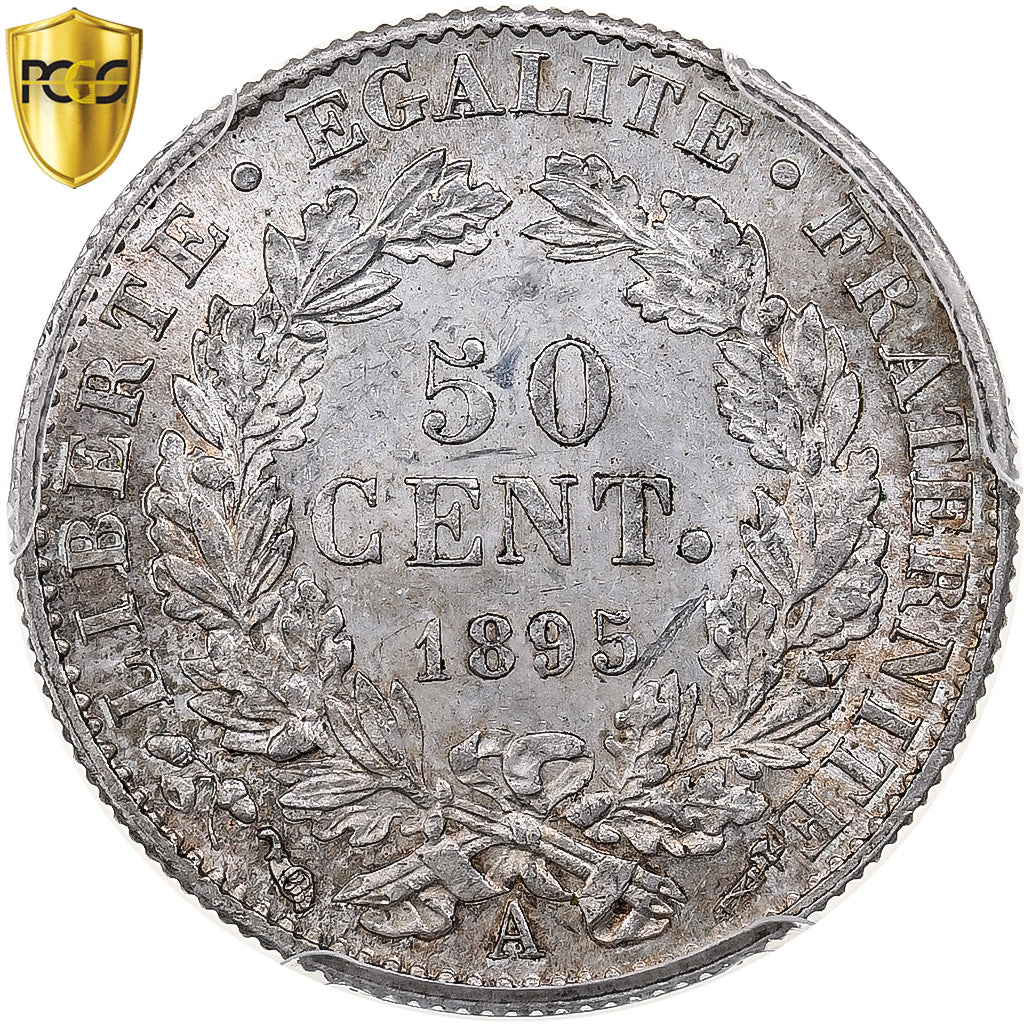 France, 50 Centimes, Cérès, 1895, Paris, Silver, PCGS, MS63, Gadoury:419a