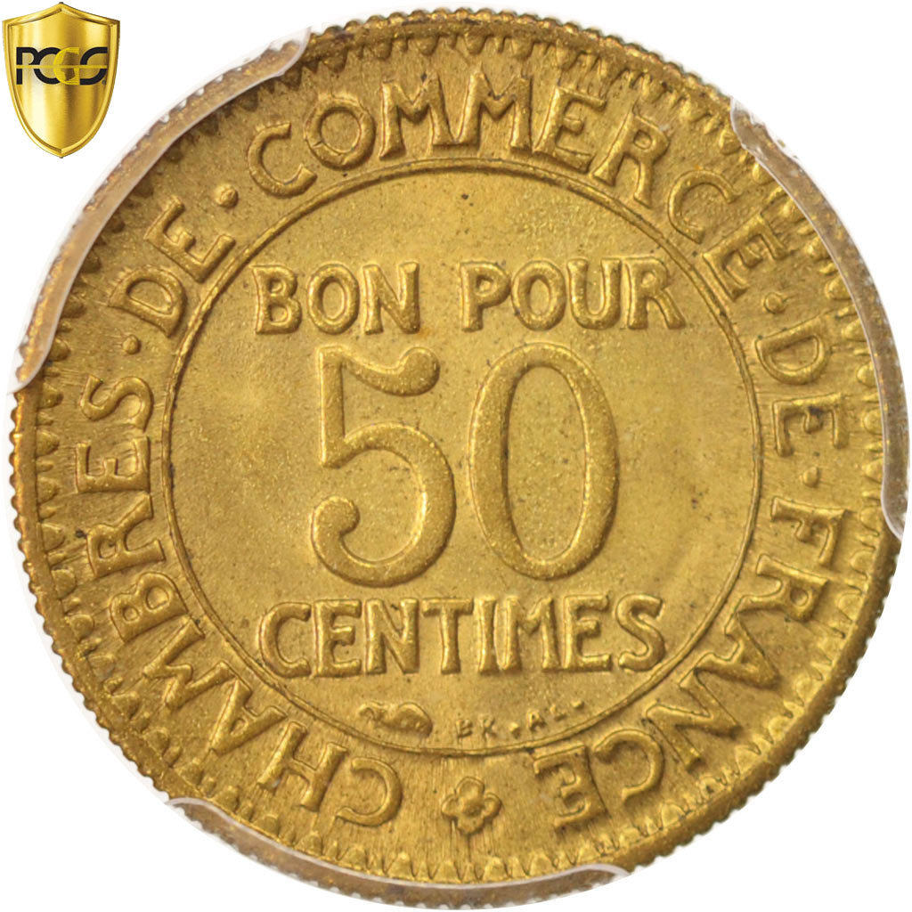 Coin, France, Chambre de commerce, 50 Centimes, 1922, Paris, PCGS, MS65