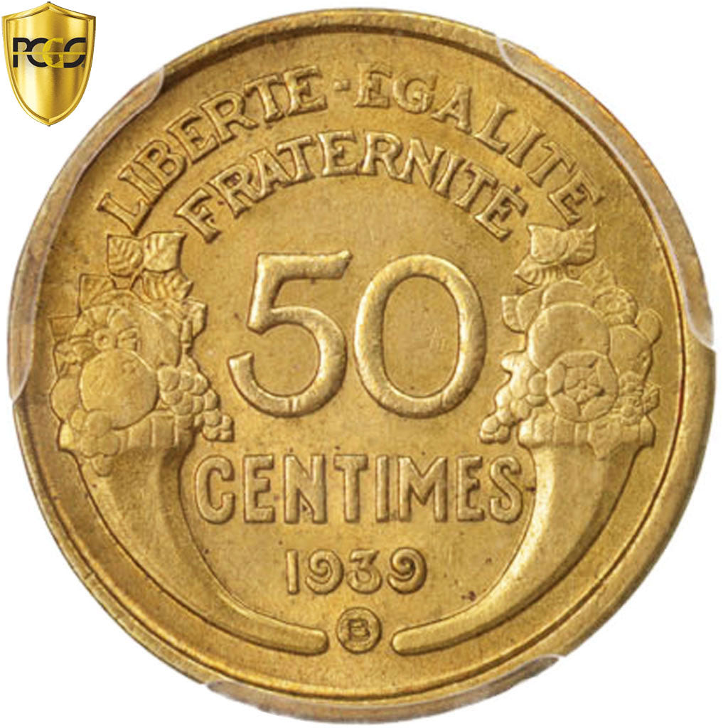 Coin, France, Morlon, 50 Centimes, 1939, Beaumont le Roger, PCGS, AU58