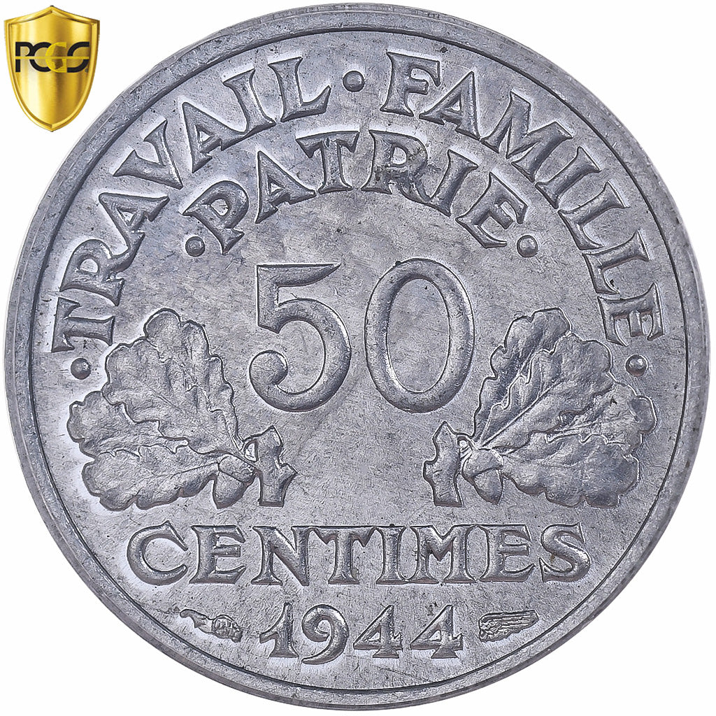 État français, 50 Centimes, Bazor, 1944, Beaumont-Le-Roger, Alu., PCGS, MS64
