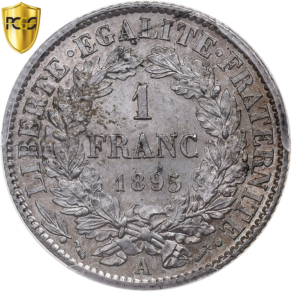 France, Franc, Cérès, 1895, Paris, Silver, PCGS, MS63, Gadoury:465a