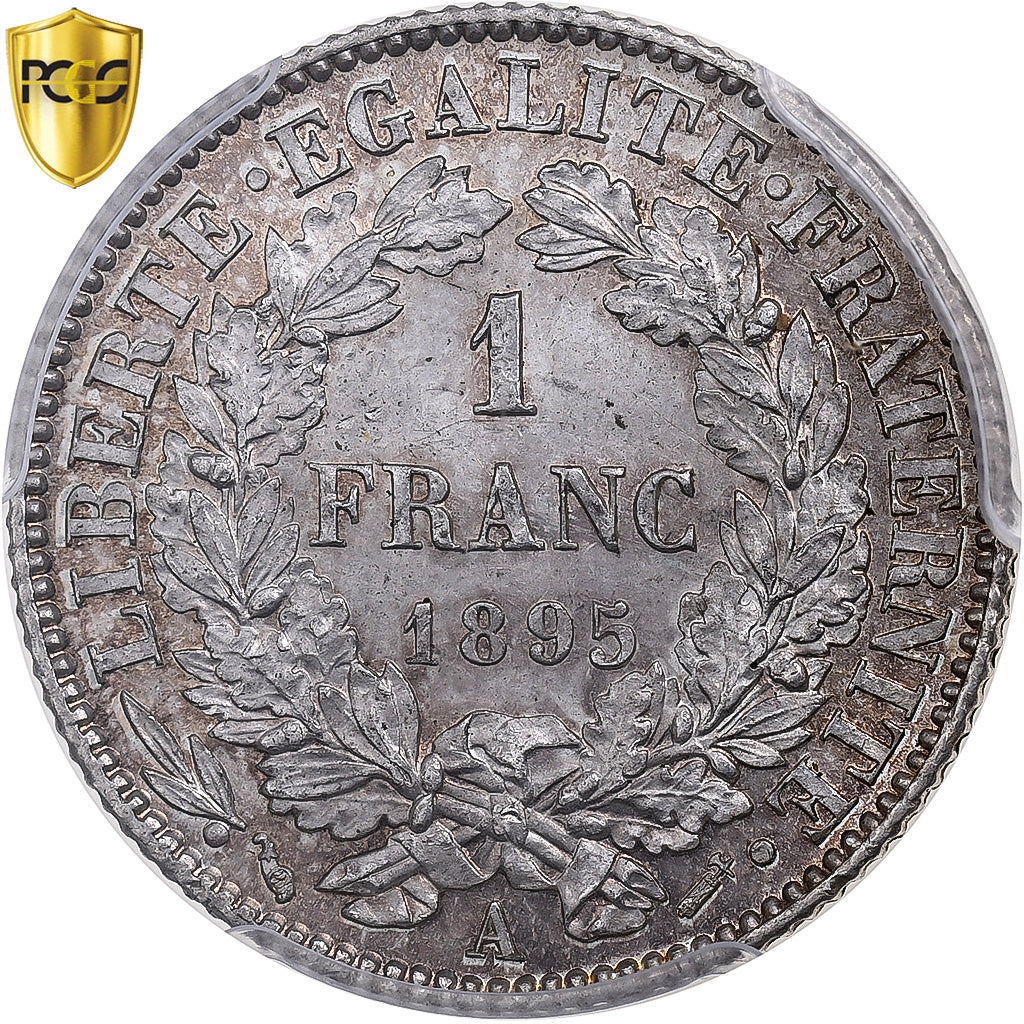 France, Franc, Cérès, 1895, Paris, Silver, PCGS, MS63, Gadoury:465a
